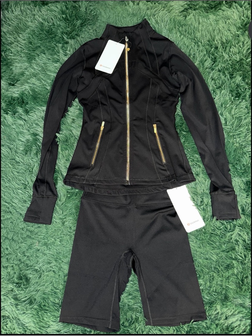 lululemon athletica Black Zip Jacket with Black Biker Shorts